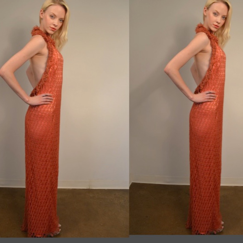 Long halter dress, Guipure lace